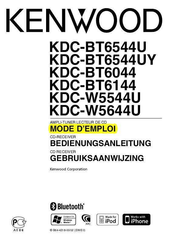 Guide utilisation KENWOOD KDC-BT6044  de la marque KENWOOD