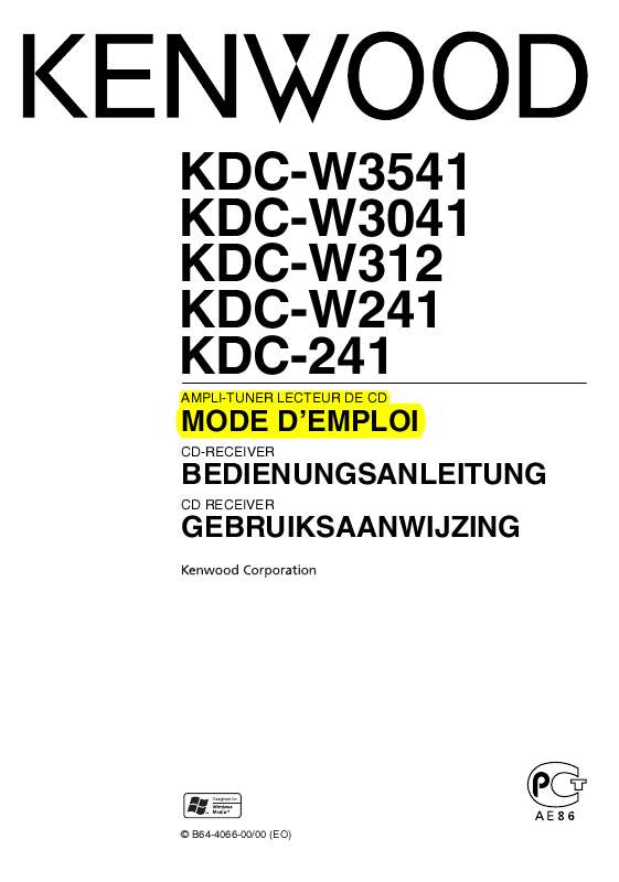 Guide utilisation KENWOOD KDC-W3541A  de la marque KENWOOD