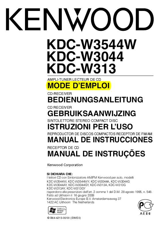 Guide utilisation KENWOOD KDC-W3544W  de la marque KENWOOD