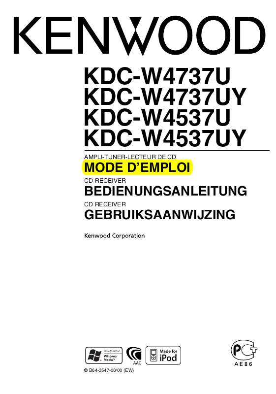 Guide utilisation KENWOOD KDC-W4537UA  de la marque KENWOOD