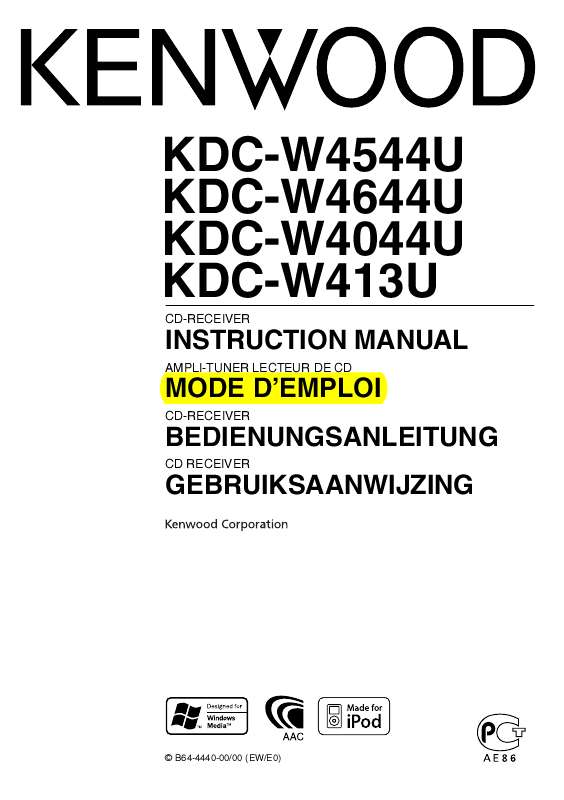 Guide utilisation KENWOOD KDC-W4544U  de la marque KENWOOD