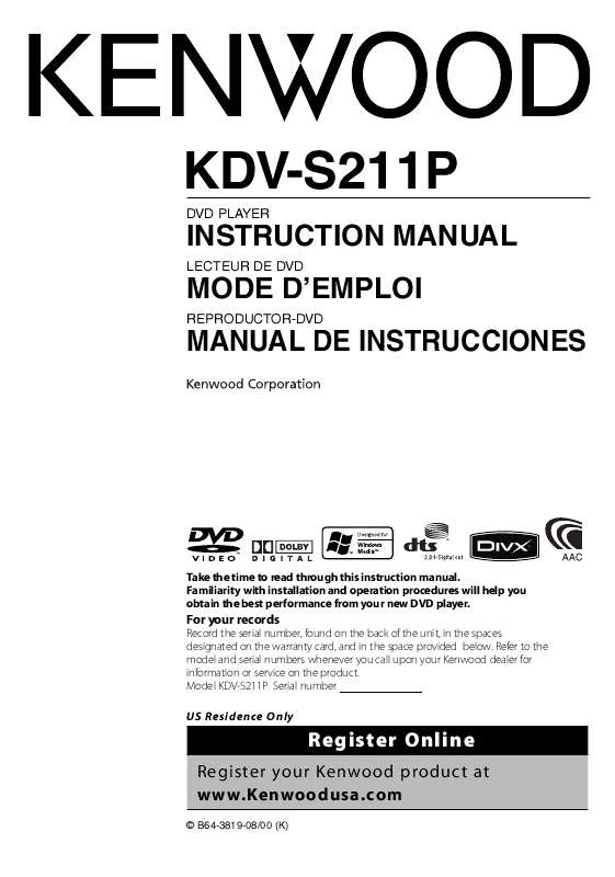 Guide utilisation KENWOOD KDV-S211P  de la marque KENWOOD