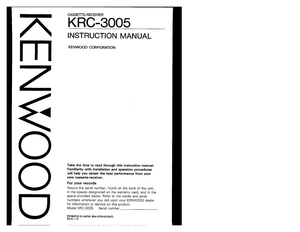 Guide utilisation KENWOOD KRC-3005  de la marque KENWOOD