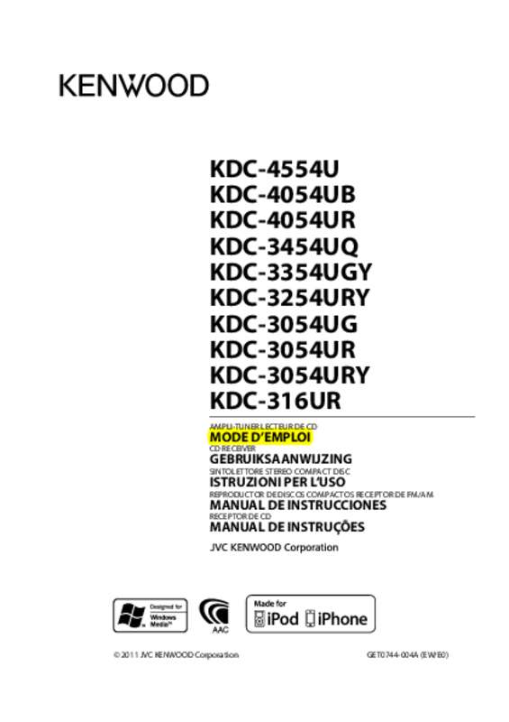 Guide utilisation KENWOOD KDC-3054UR  de la marque KENWOOD