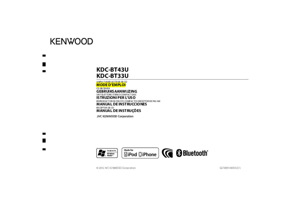 Guide utilisation KENWOOD KDC-BT33U  de la marque KENWOOD