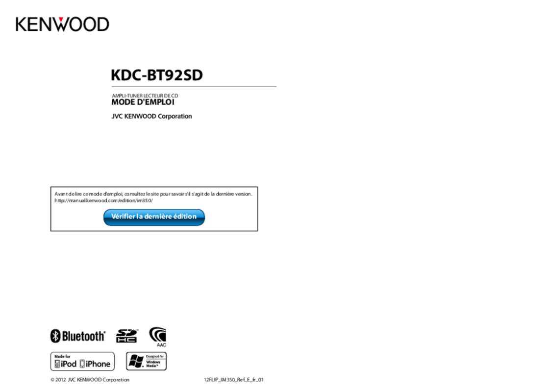 Guide utilisation KENWOOD KDC-BT92SD  de la marque KENWOOD