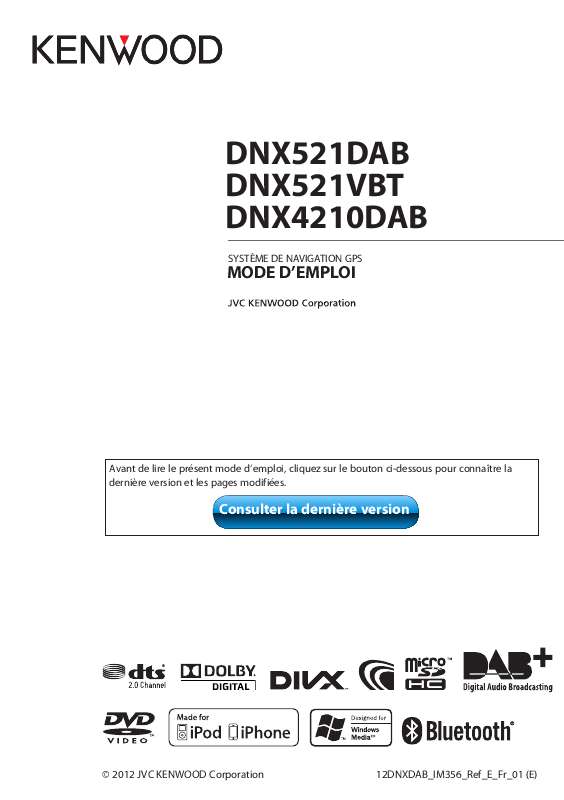 Guide utilisation KENWOOD DNX521VBT  de la marque KENWOOD