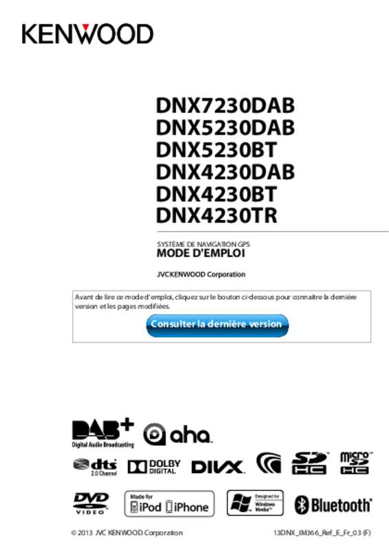 Guide utilisation KENWOOD DNX5230BT  de la marque KENWOOD