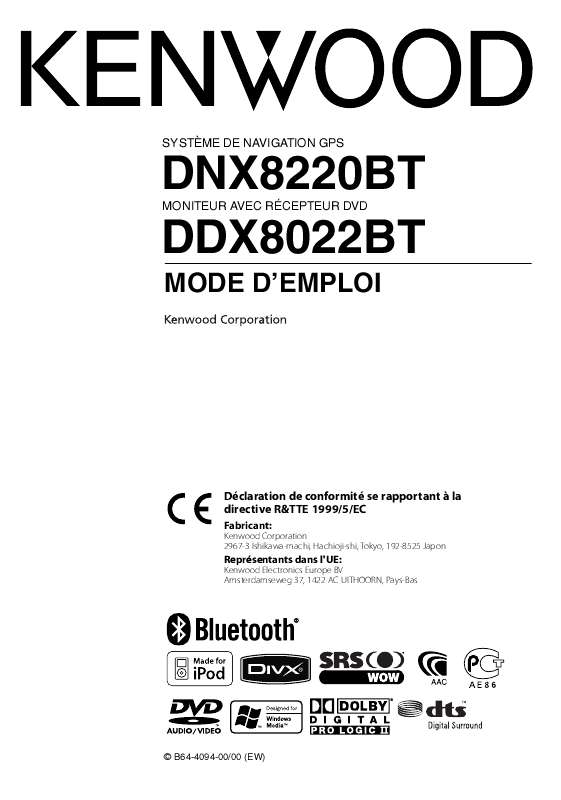 Guide utilisation KENWOOD DNX8220BT  de la marque KENWOOD