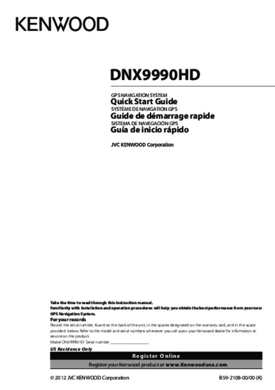 Guide utilisation KENWOOD DNX9990HD  de la marque KENWOOD