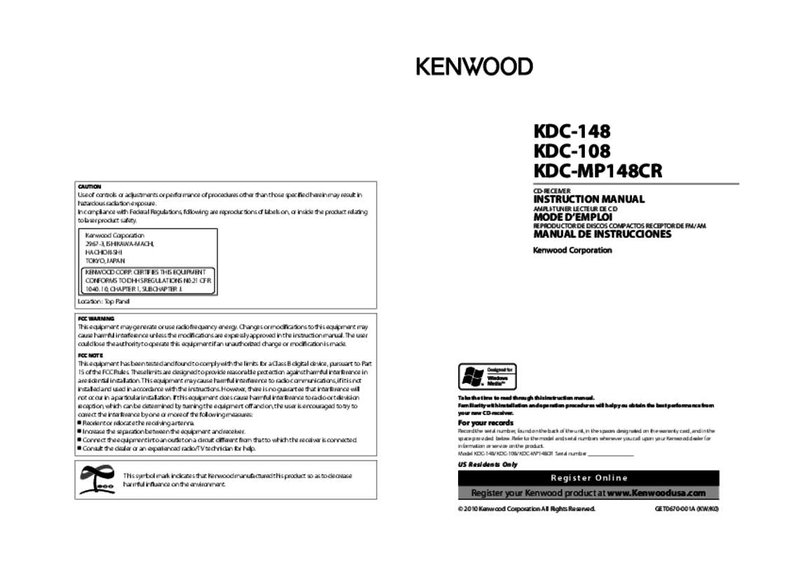 Guide utilisation KENWOOD KDC-108  de la marque KENWOOD
