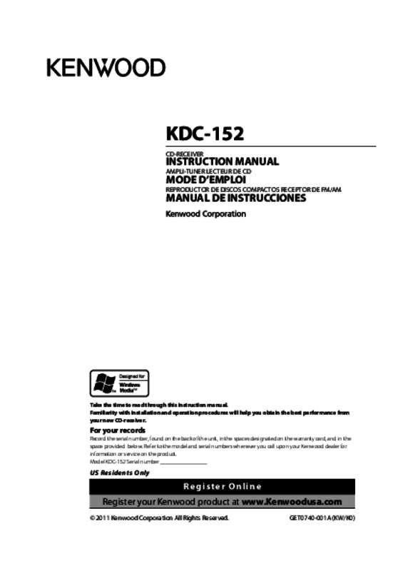 Guide utilisation KENWOOD KDC-152  de la marque KENWOOD