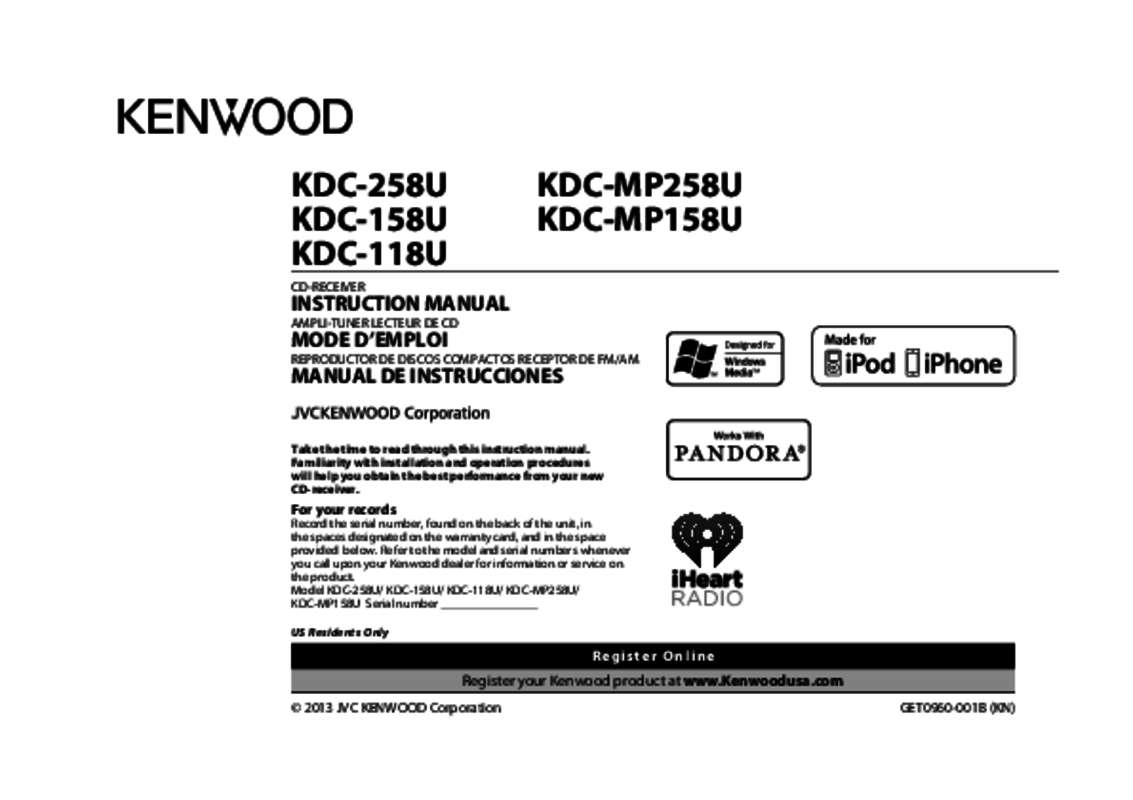 Guide utilisation KENWOOD KDC-158U  de la marque KENWOOD