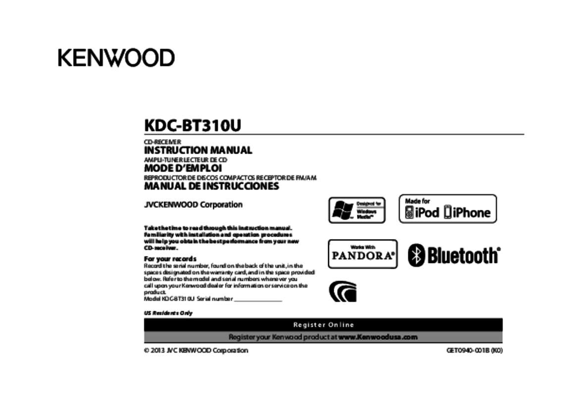 Guide utilisation KENWOOD KDC-BT310U  de la marque KENWOOD