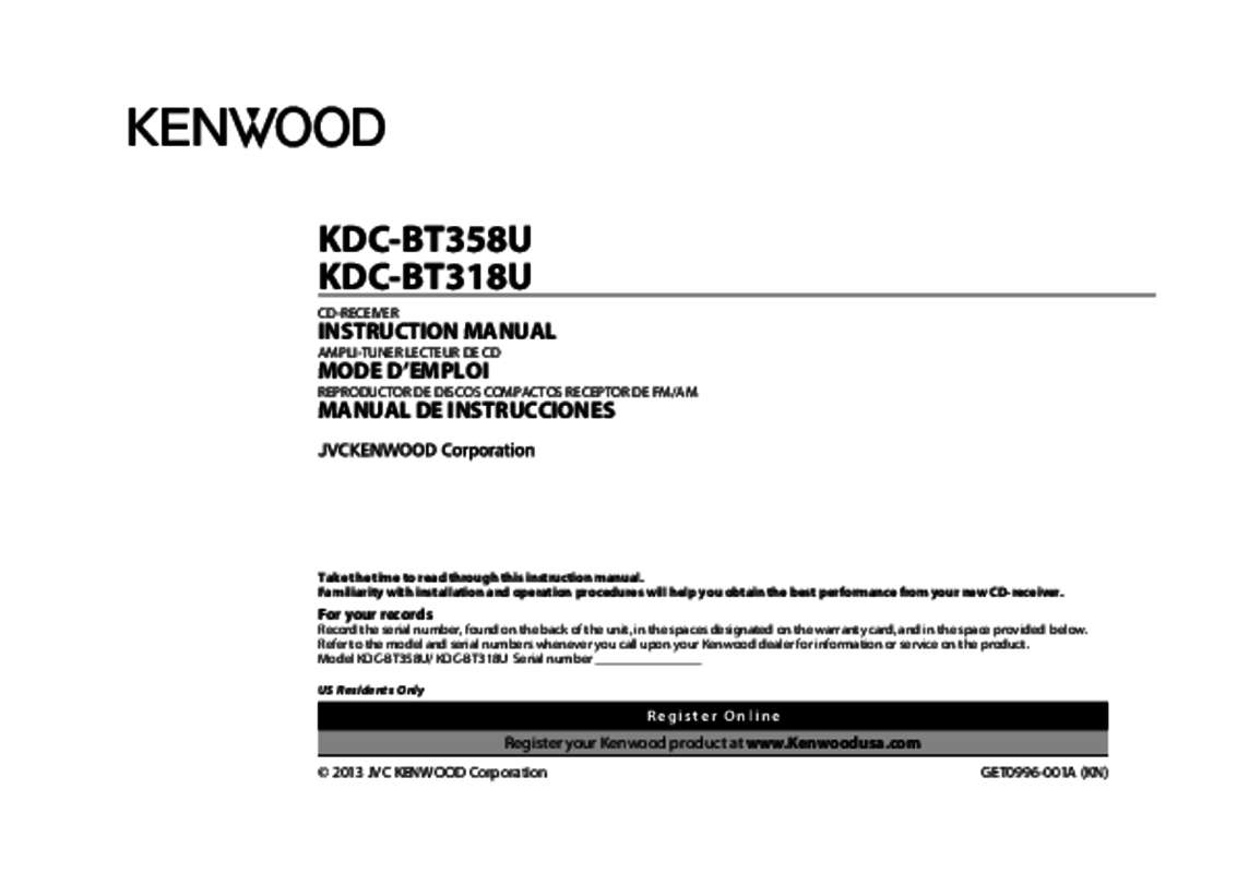 Guide utilisation KENWOOD KDC-BT318U  de la marque KENWOOD