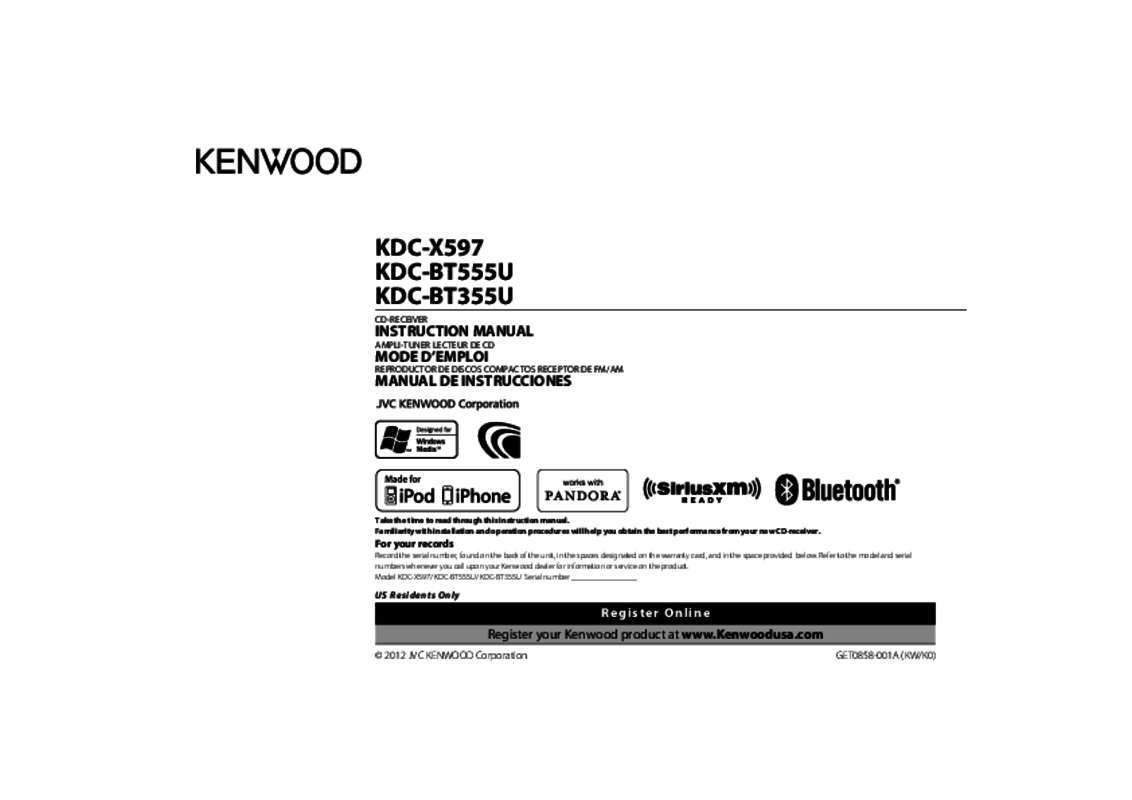 Guide utilisation KENWOOD KDC-BT355U  de la marque KENWOOD