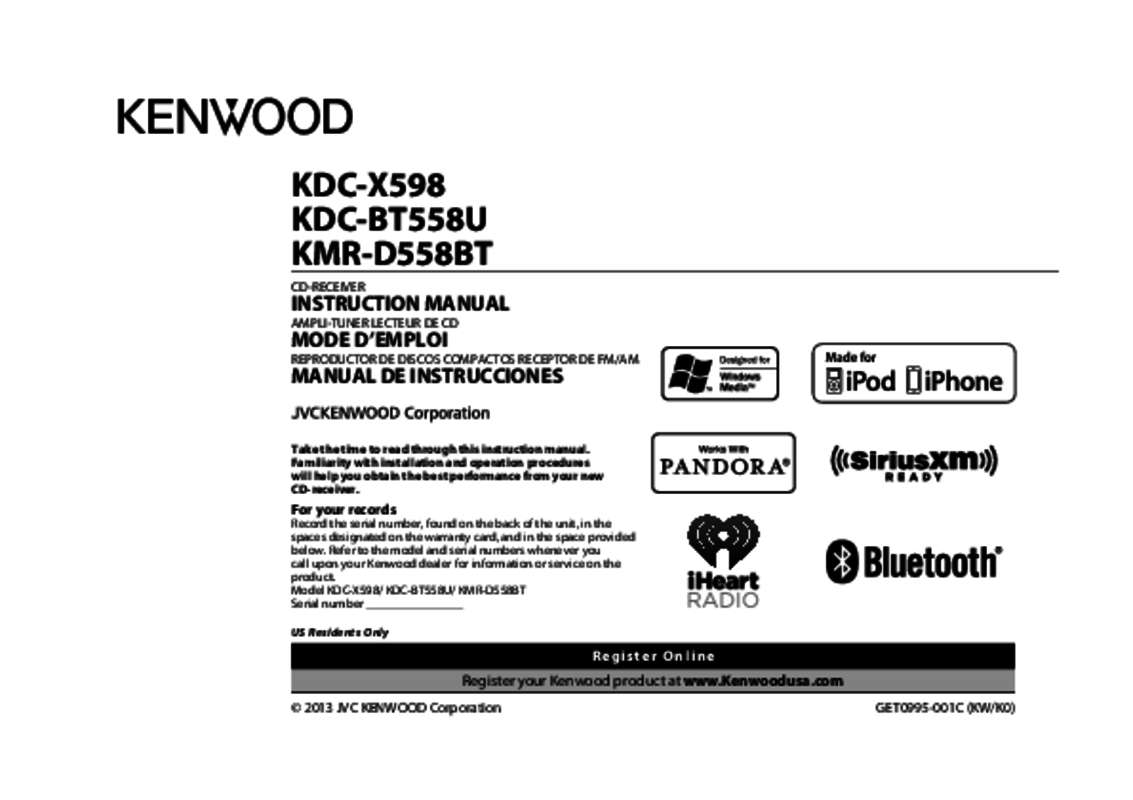 Guide utilisation KENWOOD KDC-BT558U  de la marque KENWOOD