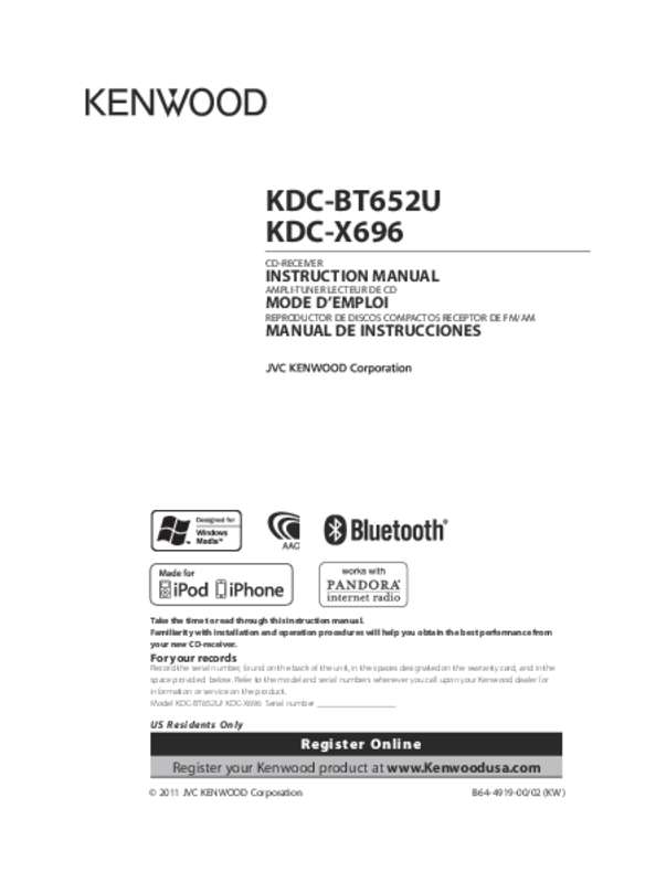 Guide utilisation KENWOOD KDC-BT652U  de la marque KENWOOD