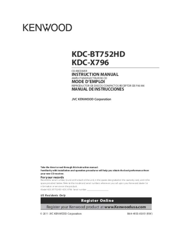 Guide utilisation KENWOOD KDC-BT752HD  de la marque KENWOOD