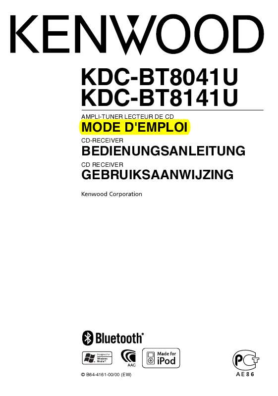 Guide utilisation KENWOOD KDC-BT8041U  de la marque KENWOOD