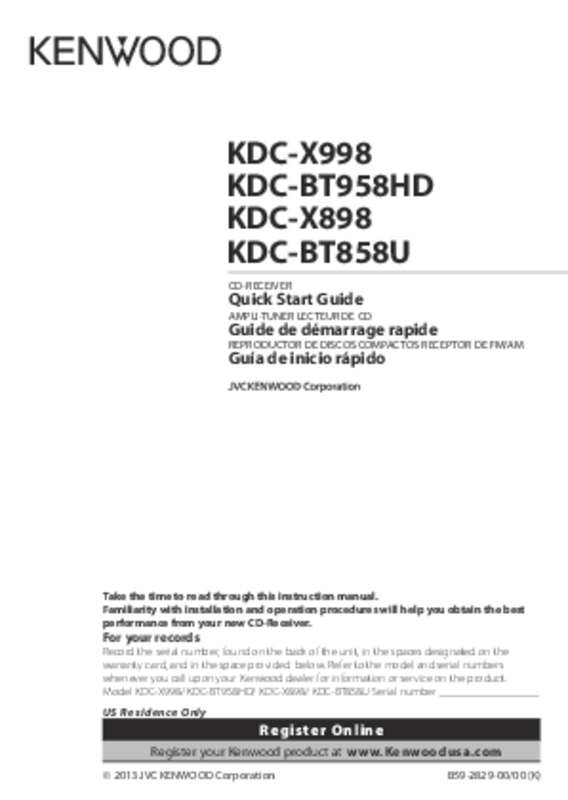 Guide utilisation KENWOOD KDC-BT858U  de la marque KENWOOD
