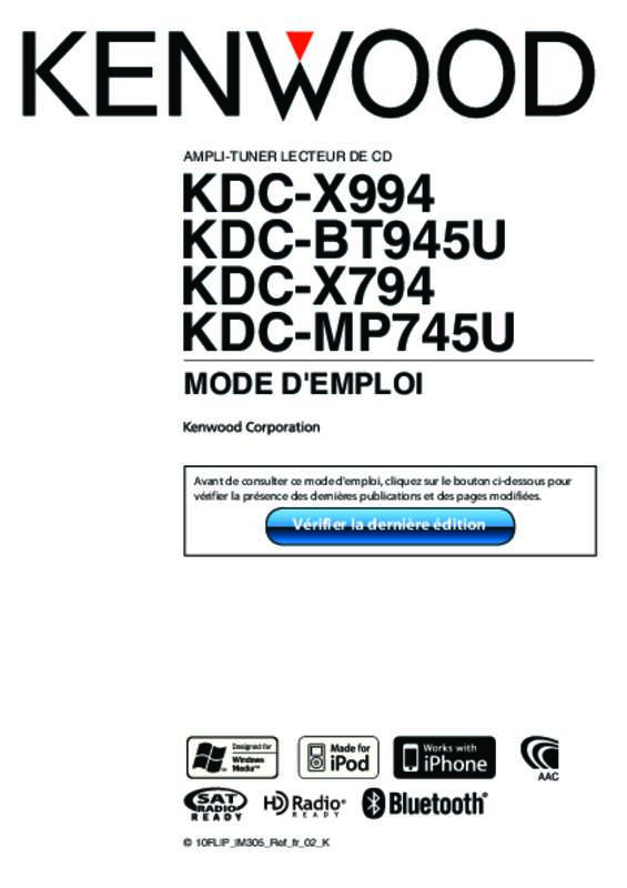 Guide utilisation KENWOOD KDC-BT945U  de la marque KENWOOD