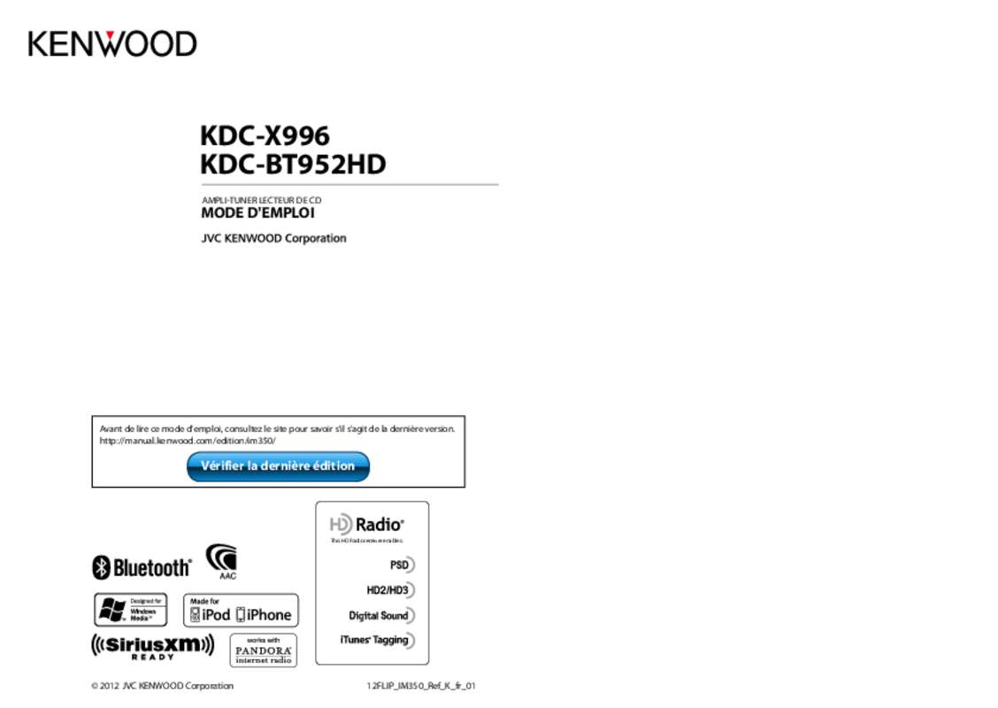 Guide utilisation KENWOOD KDC-BT952HD  de la marque KENWOOD