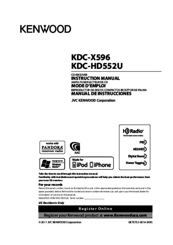 Guide utilisation KENWOOD KDC-HD552U  de la marque KENWOOD