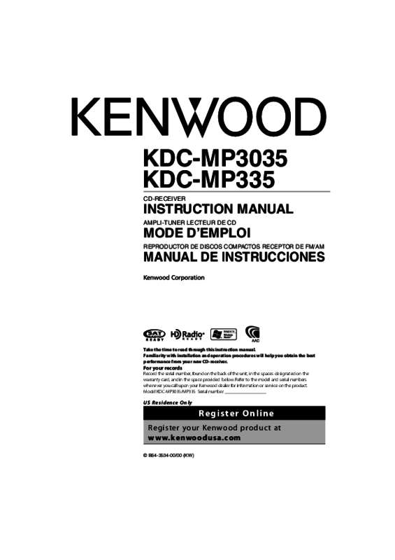 Guide utilisation KENWOOD KDC-MP335  de la marque KENWOOD