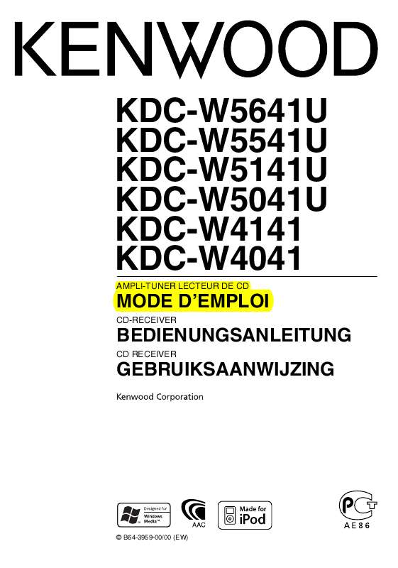 Guide utilisation KENWOOD KDC-W4041  de la marque KENWOOD