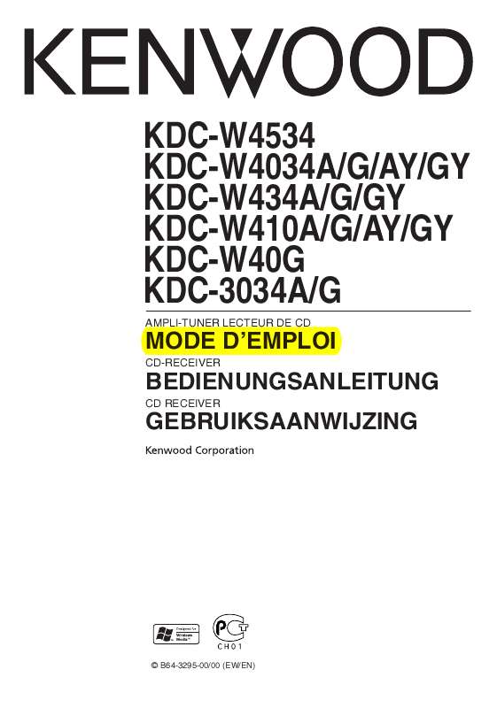 Guide utilisation KENWOOD KDC-W4534  de la marque KENWOOD