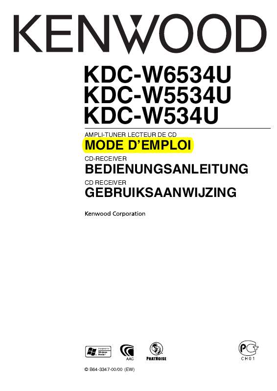 Guide utilisation KENWOOD KDC-W534U  de la marque KENWOOD