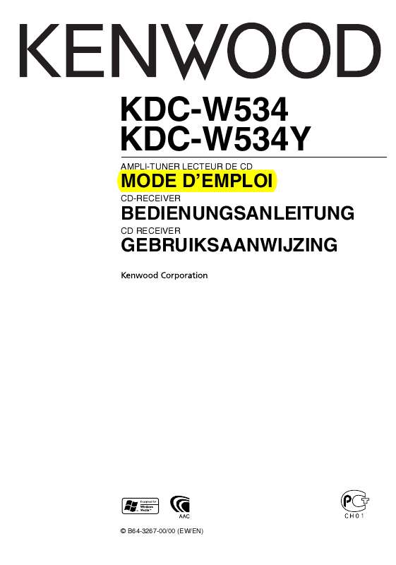 Guide utilisation KENWOOD KDC-W534Y  de la marque KENWOOD