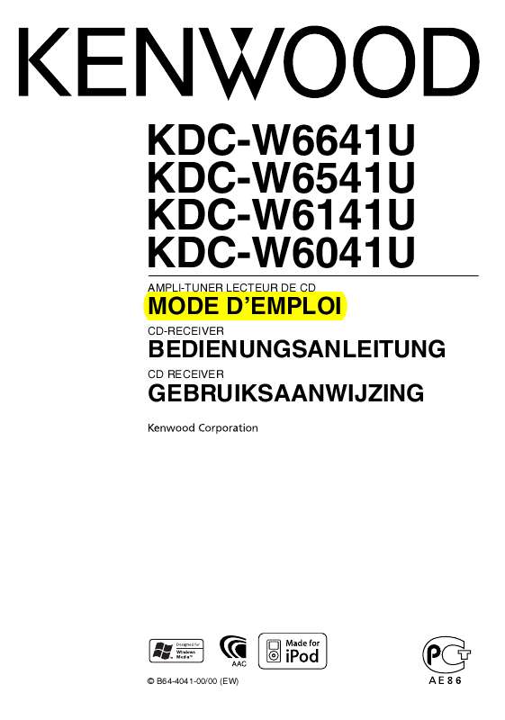 Guide utilisation KENWOOD KDC-W6041U  de la marque KENWOOD
