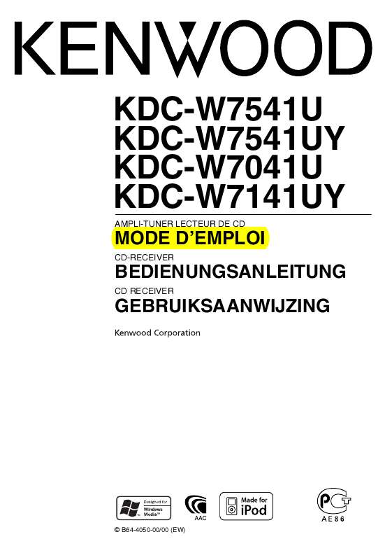 Guide utilisation KENWOOD KDC-W7541U  de la marque KENWOOD