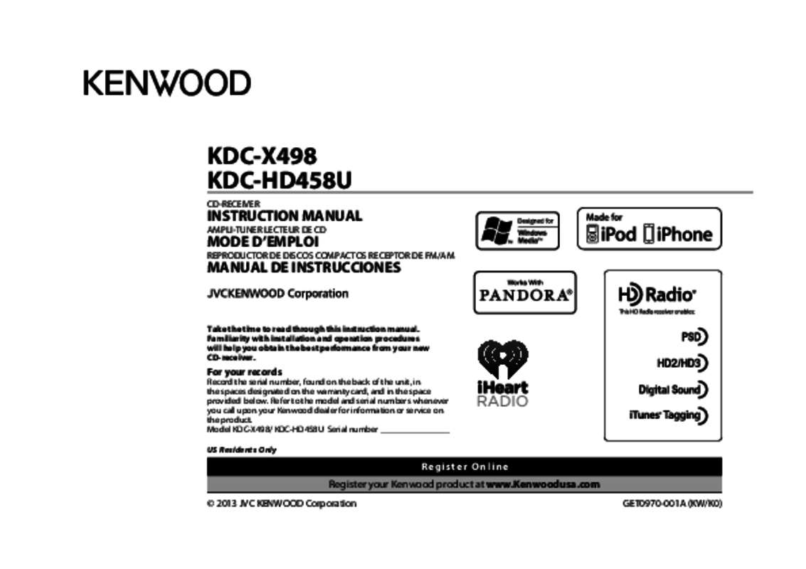 Guide utilisation KENWOOD KDC-X498  de la marque KENWOOD
