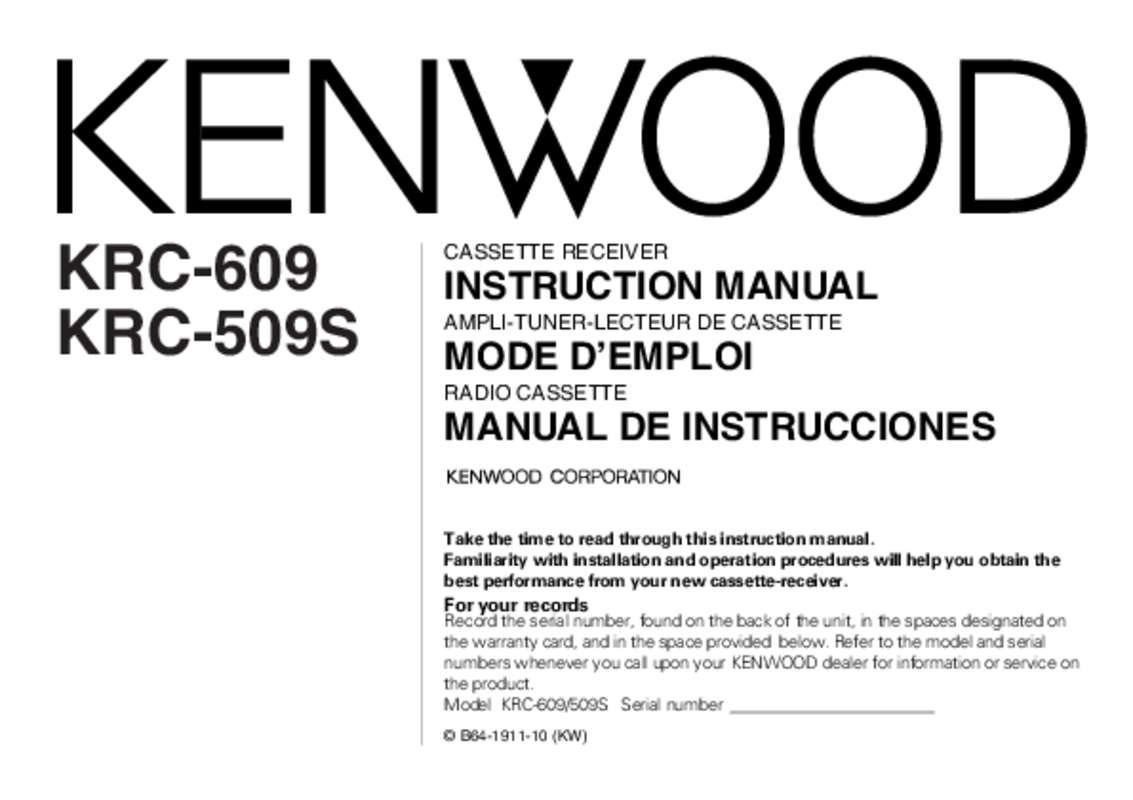 Guide utilisation KENWOOD KRC-509S  de la marque KENWOOD