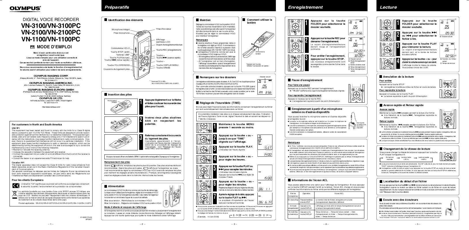 Guide utilisation OLYMPUS VN-1100  de la marque OLYMPUS