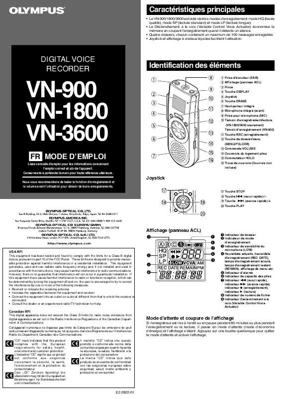 Guide utilisation OLYMPUS VN-1800  de la marque OLYMPUS