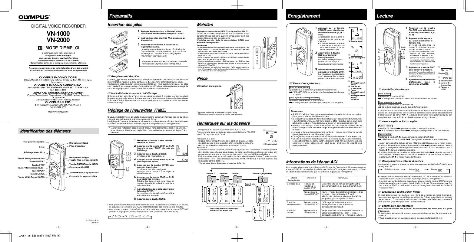 Guide utilisation OLYMPUS VN-2000  de la marque OLYMPUS