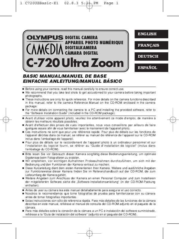 Guide utilisation OLYMPUS C-720 ULTRA ZOOM  de la marque OLYMPUS