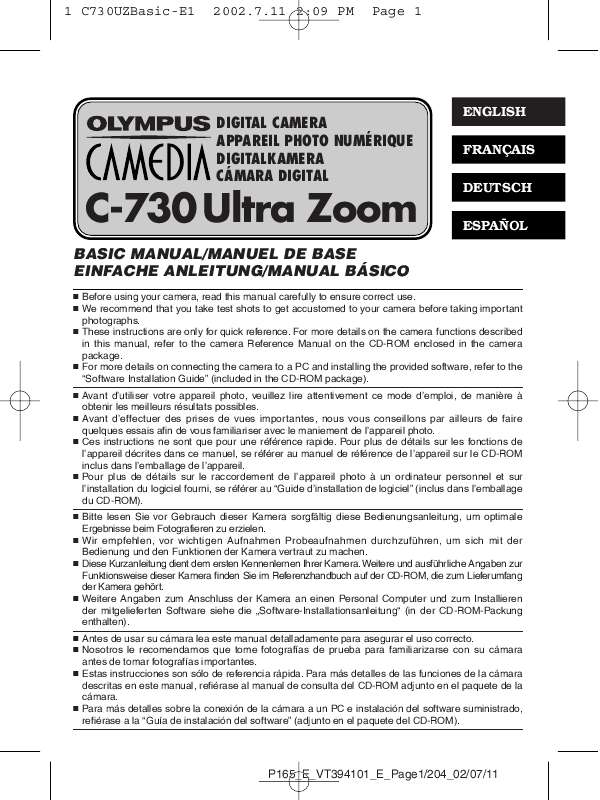 Guide utilisation OLYMPUS C-730 ULTRA ZOOM  de la marque OLYMPUS