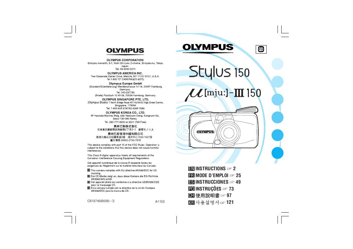 Guide utilisation OLYMPUS STYLUS 150  de la marque OLYMPUS