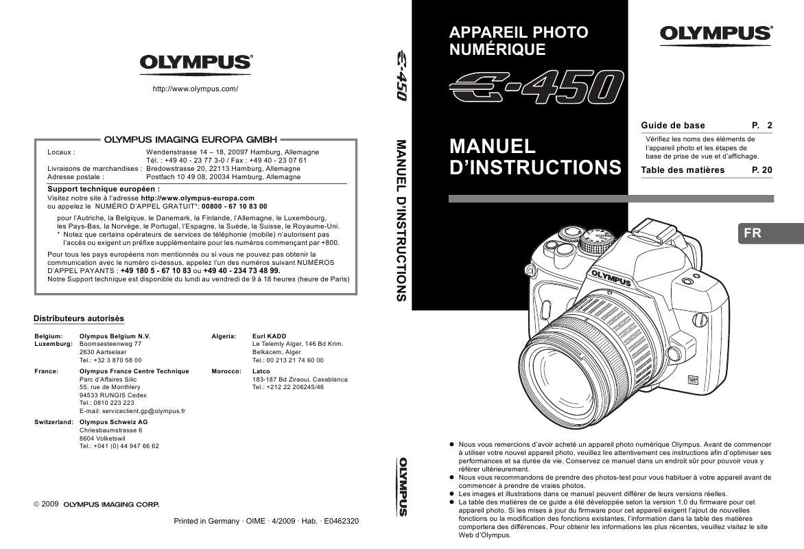 Guide utilisation OLYMPUS E-450  de la marque OLYMPUS