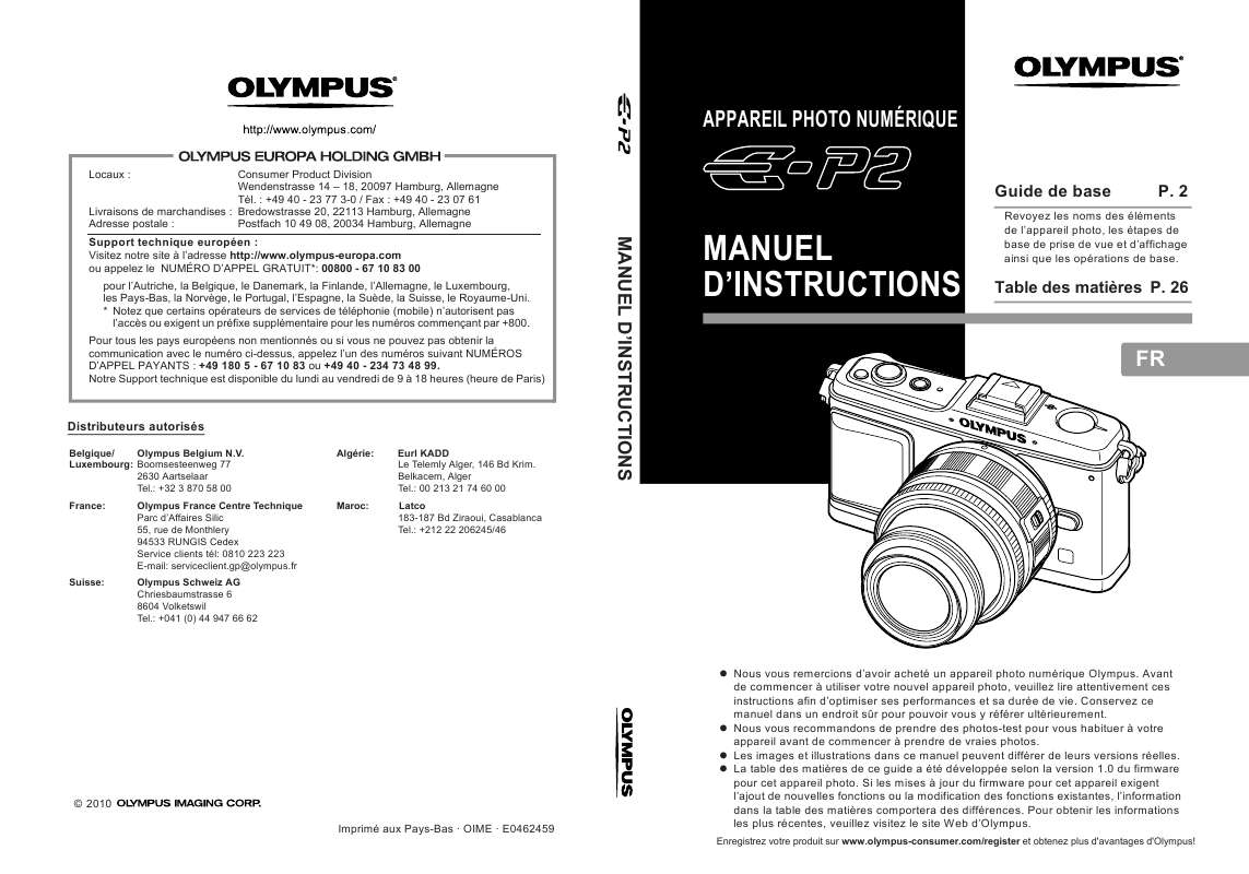 Guide utilisation OLYMPUS E-P2  de la marque OLYMPUS