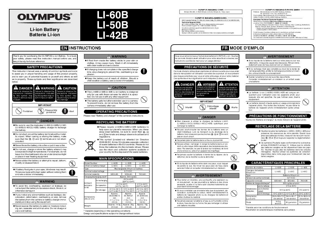 Guide utilisation OLYMPUS LI-42B  de la marque OLYMPUS