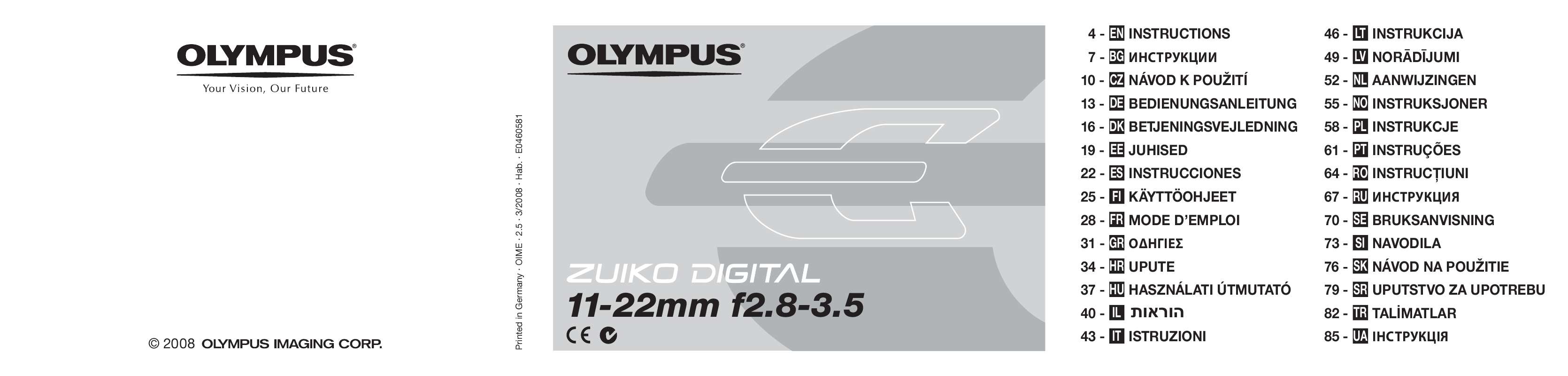 Guide utilisation OLYMPUS ZUIKO DIGITAL 11-22 MM 1:2.8-3.5  de la marque OLYMPUS