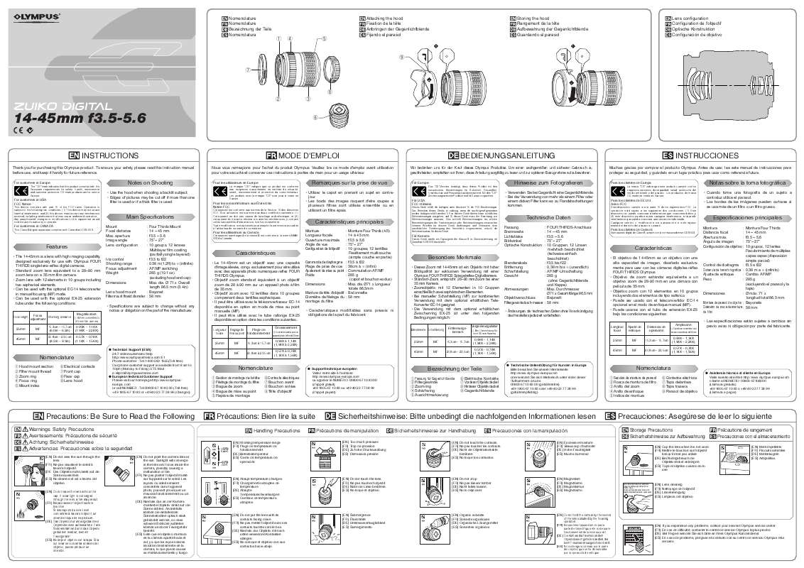 Guide utilisation OLYMPUS ZUIKO DIGITAL 14-45 MM 1:3.5-5.6  de la marque OLYMPUS