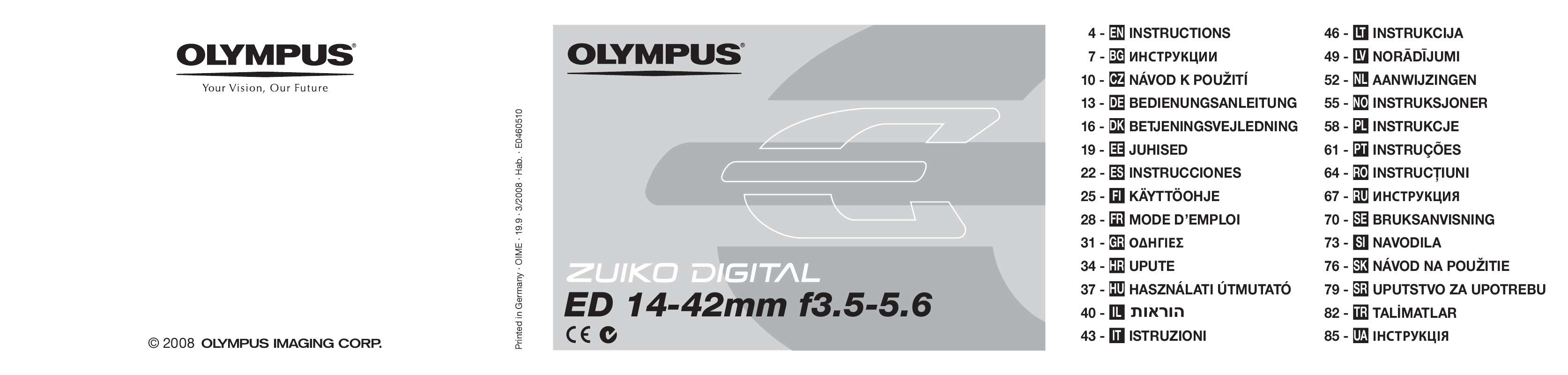 Guide utilisation OLYMPUS ZUIKO DIGITAL ED 14-42MM F3.5-5.6  de la marque OLYMPUS