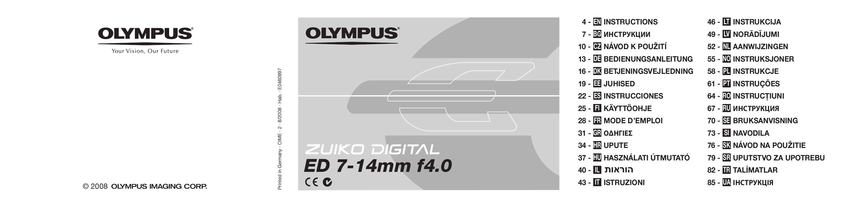 Guide utilisation OLYMPUS ZUIKO DIGITAL ED 7-14MM F4.0  de la marque OLYMPUS